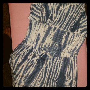 Blue/White Tie Dye Romper with Ruffled Chest